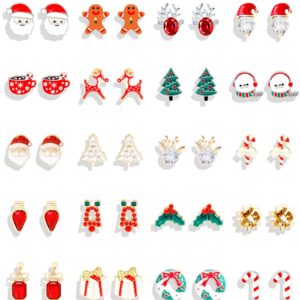 20 Pairs Christmas Stud Earrings Set for Teen Girls Christmas Tree Snowflake Gift Box Snowman Stocking Santa Claus Elk Stud Earrings Christmas Gifts for Women Cute Festive Jewelry