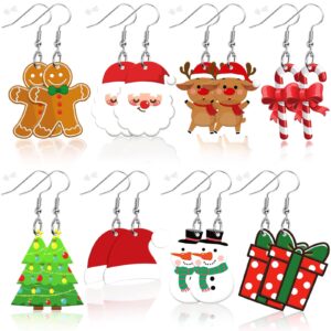 augsun 8 pairs holiday earrings for women christmas acrylic earrings double side design christmas tree gingerbread men decoration christmas jewelry