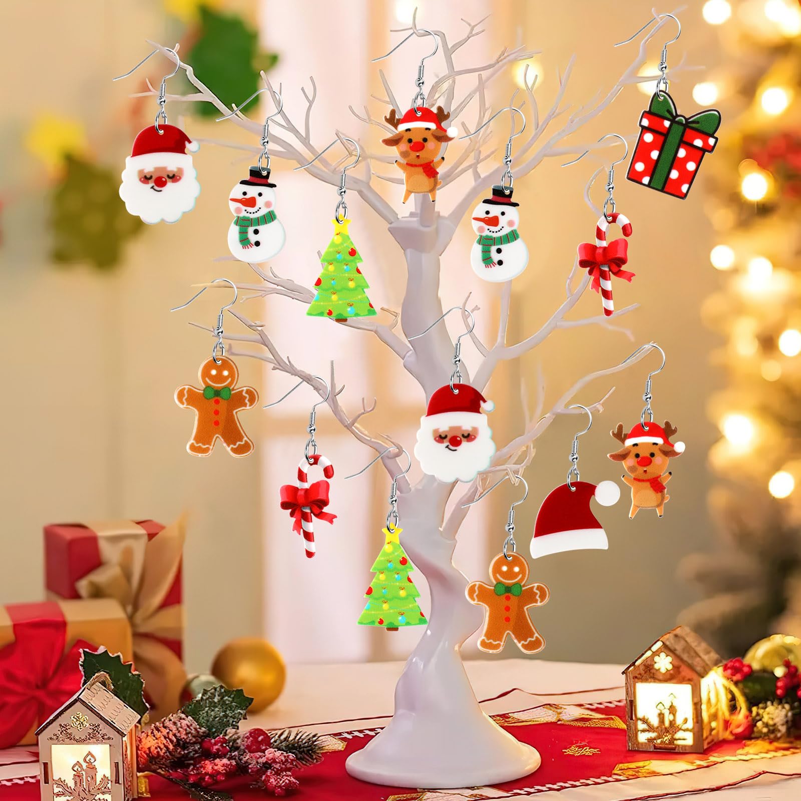 AUGSUN 8 Pairs Holiday Earrings for Women Christmas Acrylic Earrings Double Side Design Christmas Tree Gingerbread Men Decoration Christmas Jewelry