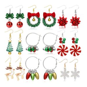 YANCHUN Christmas Dangle Earrings Holiday Earrings for Women Teen Christmas Gifts Snowflake Tree Jing Bells Snowman Earring (C: Bling Set)