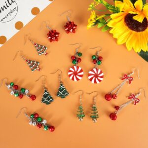 YANCHUN Christmas Dangle Earrings Holiday Earrings for Women Teen Christmas Gifts Snowflake Tree Jing Bells Snowman Earring (C: Bling Set)