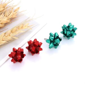 6 Pairs Christmas Bow Earrings for Women Xmas Bow Stud Earrings Red Green Festive Holiday Earring Set Christmas Jewelry Gifts (Color2)