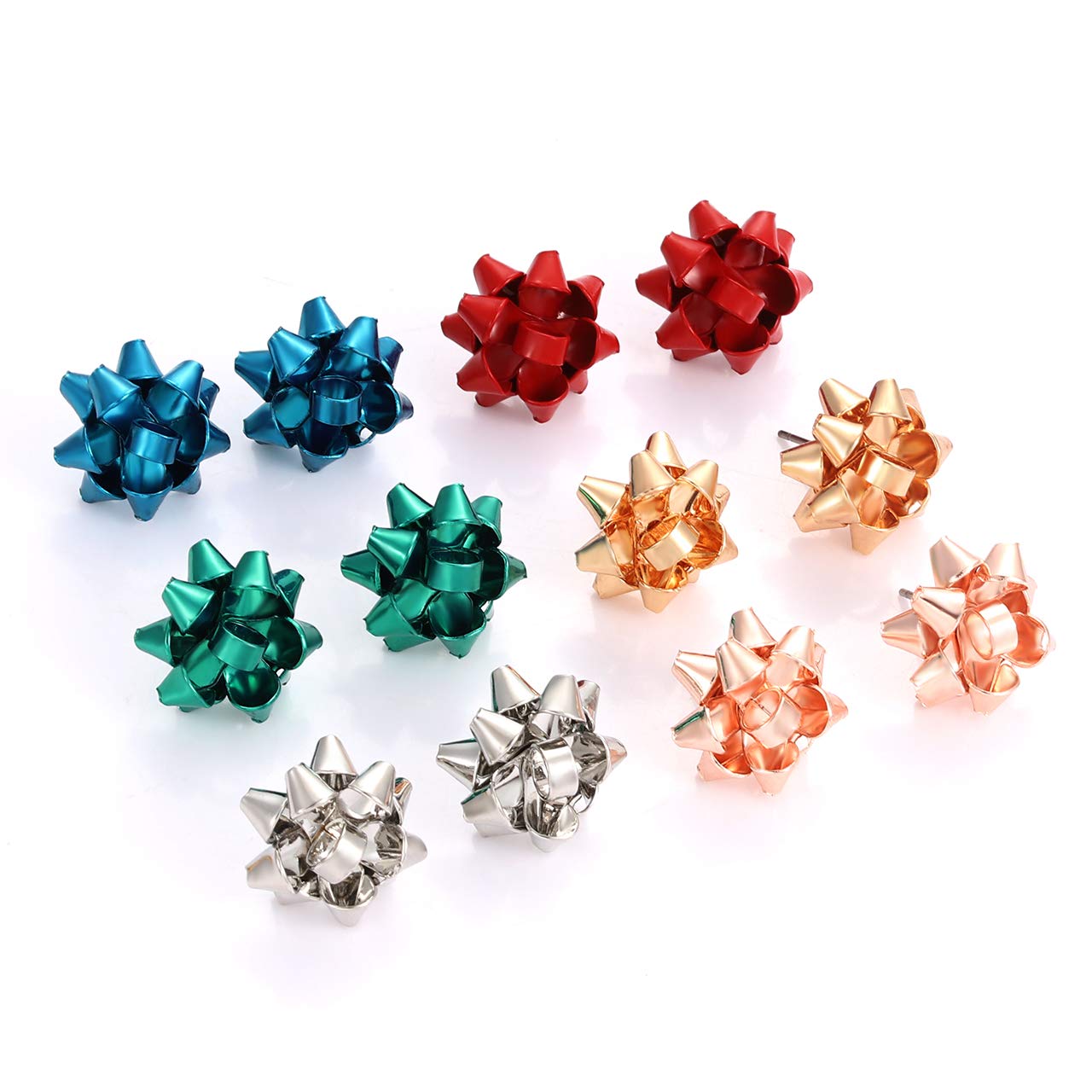 6 Pairs Christmas Bow Earrings for Women Xmas Bow Stud Earrings Red Green Festive Holiday Earring Set Christmas Jewelry Gifts (Color2)