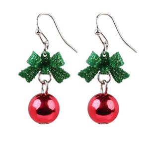 Ribbon Bowknot Cute Festive Red Green Ball Ornament Dangle Drop Earrings for Women Teen Girls Fish Hook Dangling Hypoallergenic Christmas Festival Party Jewelry Gifts for Bff Daughter Thanksgiving