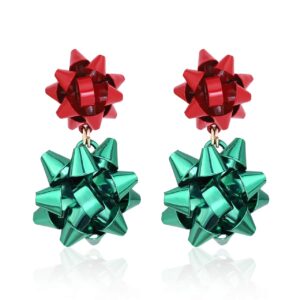 CEALXHENY Christmas Earrings for Women Festive Bow Drop Dangle Earrings Gift Stud Earrings Set for Women (A Red+Green)