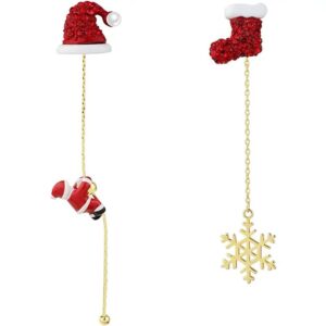 Gold Plated Snowflake Santa Claus Threader Tassel Earrings for Women Girls Sterling Silver Pins Red Crystal CZ Sock Christmas Hat Dangle Drop Christmas Tree Earring Studs Xmas Party Gifts(Snowflake)