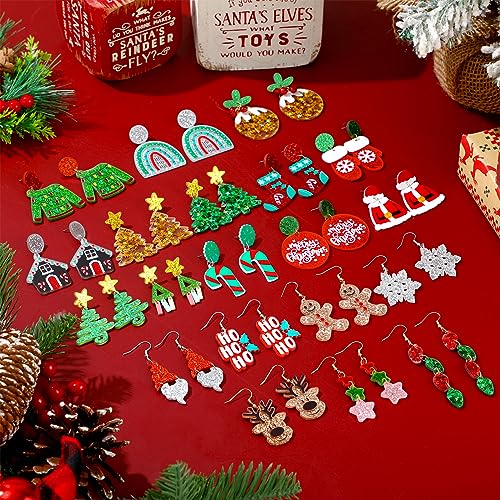 Equsion 20 Pairs Christmas Earrings for Women Acrylic Holiday Earrings Drop Dangle Earring Christmas Tree Gingerbread Santa Claus Elk Snowflake Jewelry Accessories for Women