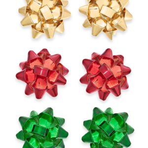 VK Accessories 3 Pair Bow Studs Christmas Girls Earrings 3 Color(Green, Golden, Red)