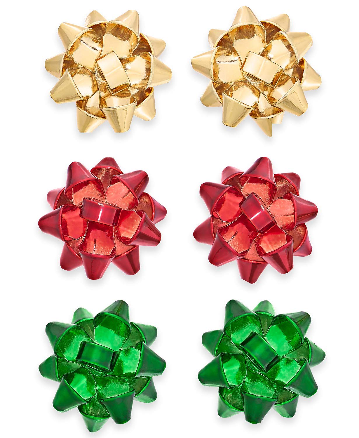 VK Accessories 3 Pair Bow Studs Christmas Girls Earrings 3 Color(Green, Golden, Red)