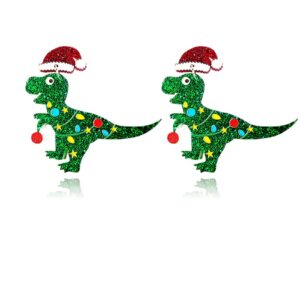 ONLYJUMP Acrylic Christmas Earrings for Women Cut Acrylic Animals Earrings Christmas Tree Green Caterpillar Sheep Dinosaur Earrings Funny Jewelry (Red Hat Dinosaur A)