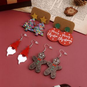 Christmas Earrings For Women Holiday Earrings Christmas Stud Earrings Dangle Acrylic Christmas Tree Earrings Christmas Gnomes Gingerbread Man Earrings Christmas Jewelry Bulk 4 Pairs…