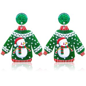 SKYFUN Christmas Earrings for Women Acrylic Lightweight Dangle Earrings Merry Christmas Santa Claus Snowman Ugly Sweater Elk Xmas Holiday Jewelry Gifts Accessories Green Sweater