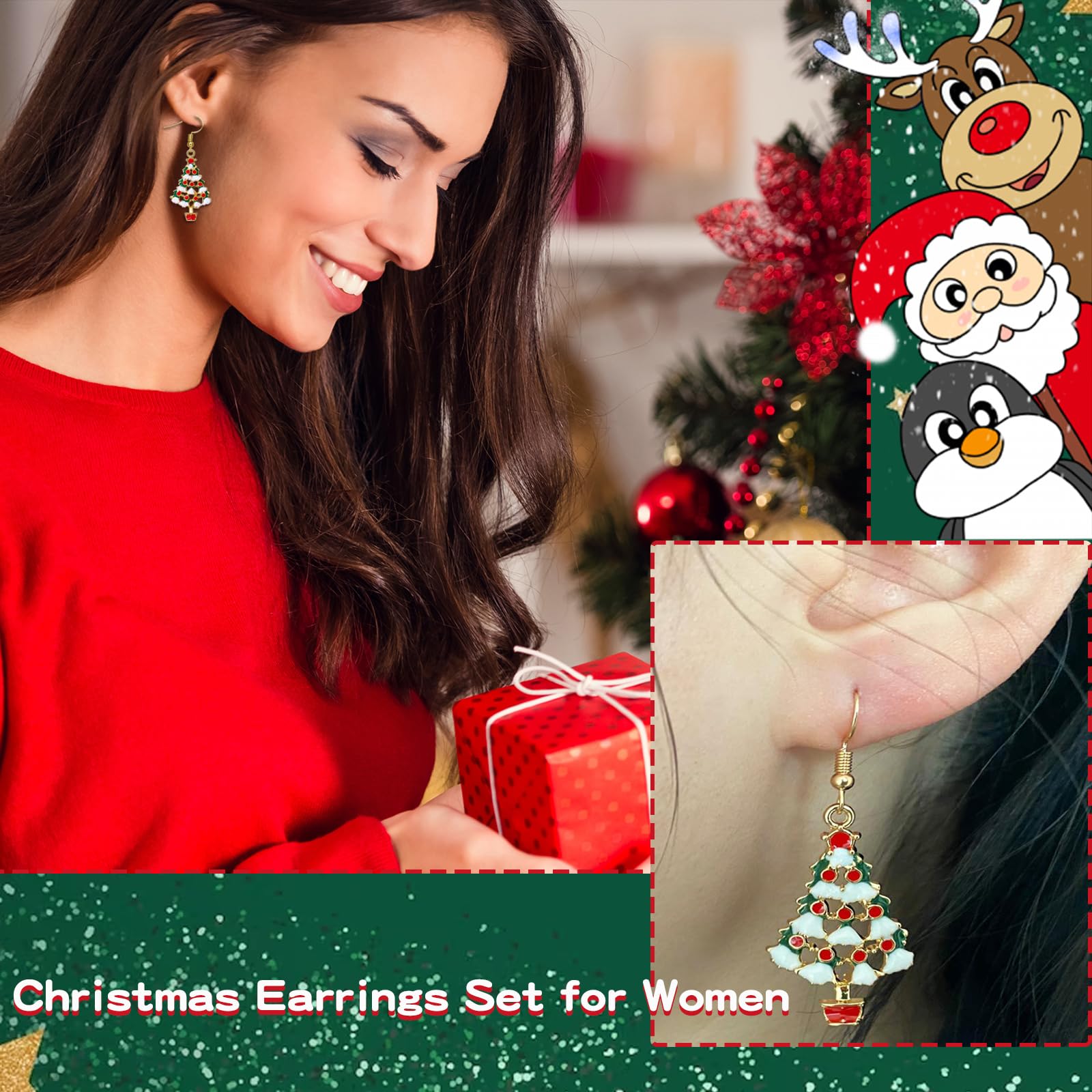 9/10/14/20 Pairs Christmas Earrings for Women Christmas Tree Bells Drop Dangle Earrings Holiday Earrings Xmas Jewelry…