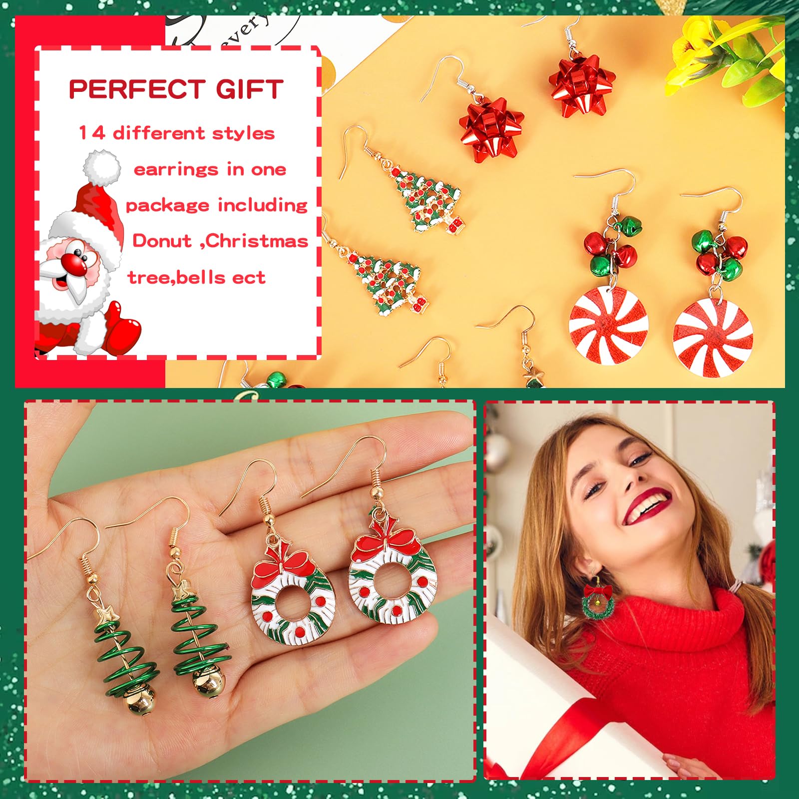 9/10/14/20 Pairs Christmas Earrings for Women Christmas Tree Bells Drop Dangle Earrings Holiday Earrings Xmas Jewelry…