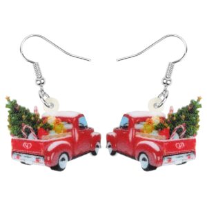 duowei acrylic christmas truck tree garland earrings drop dangle jewelry for women festival gifts (red)