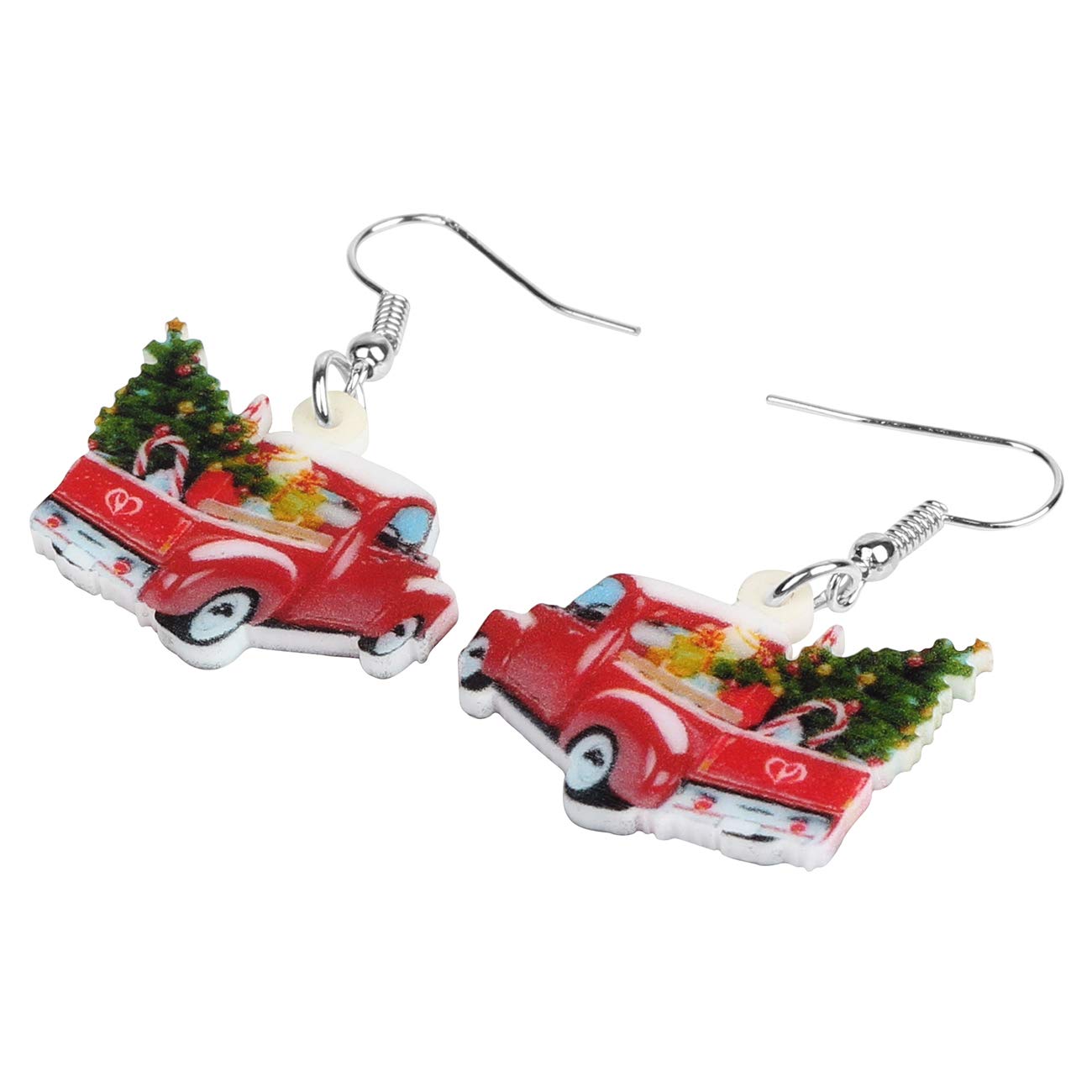 DUOWEI Acrylic Christmas Truck Tree Garland Earrings Drop Dangle Jewelry For Women Festival Gifts (Red)