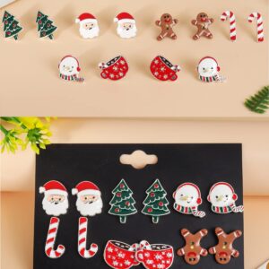 9-21 Pairs Christmas Stud Earrings Set Christmas Earrings for Women Christmas Tree Snowflake Candy Snowman Penguin Stud Earrings for Teen Girls Christmas Gifts