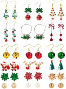 18 pairs christmas earrings bulk cute christmas jingle bell santa claus pearl tree bow earrings xmas jewelry dangle earrings set for women