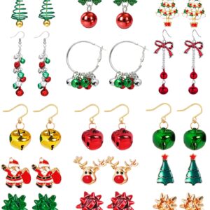 18 Pairs Christmas Earrings Bulk Cute Christmas Jingle Bell Santa Claus Pearl Tree Bow Earrings Xmas Jewelry Dangle Earrings Set for Women