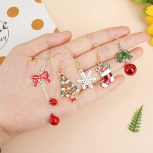 18 Pairs Christmas Earrings Bulk Cute Christmas Jingle Bell Santa Claus Pearl Tree Bow Earrings Xmas Jewelry Dangle Earrings Set for Women