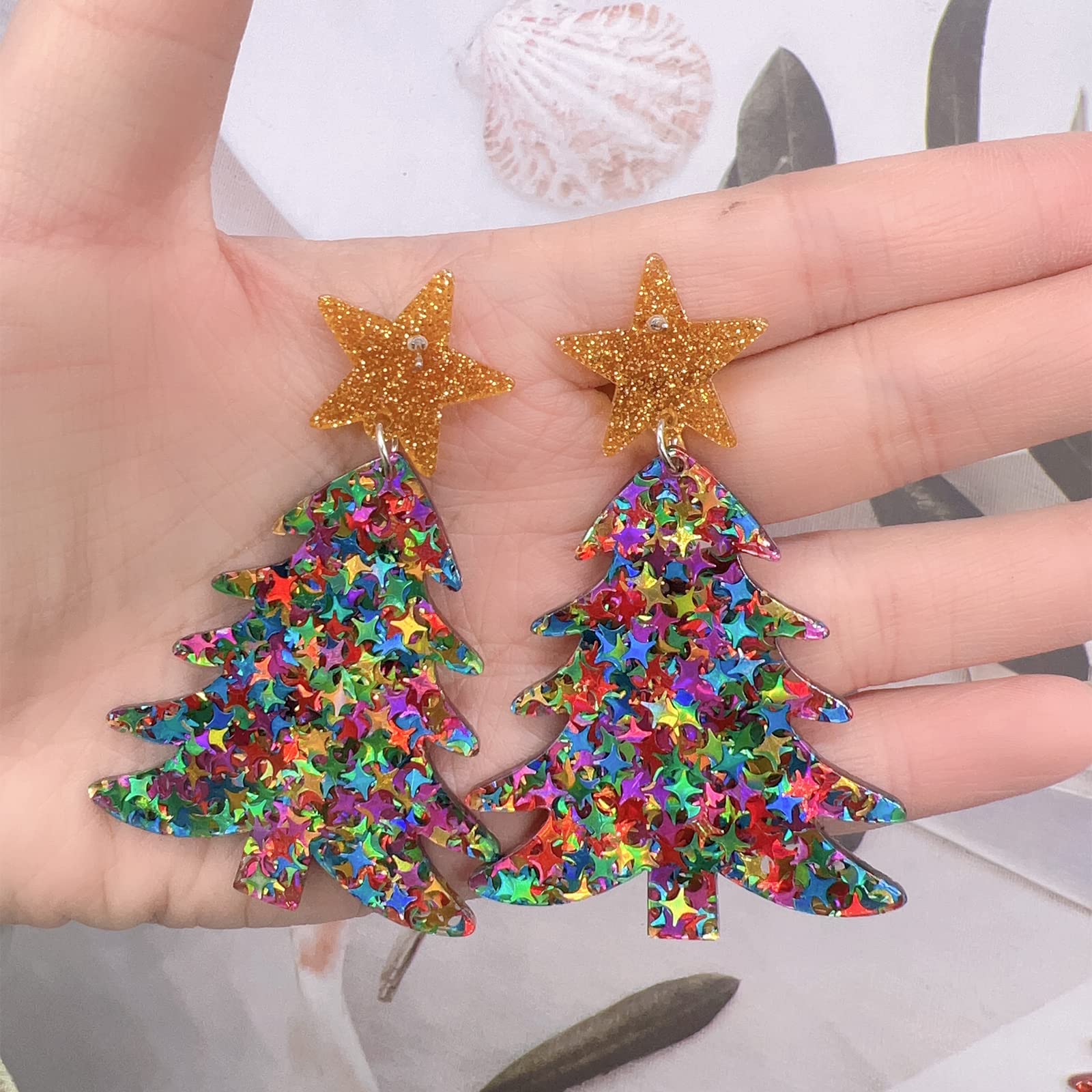 Christmas Tree Earrings for Women Acrylic Christmas Holiday Earrings Christmas Gifts (A-COLOR, Resin)