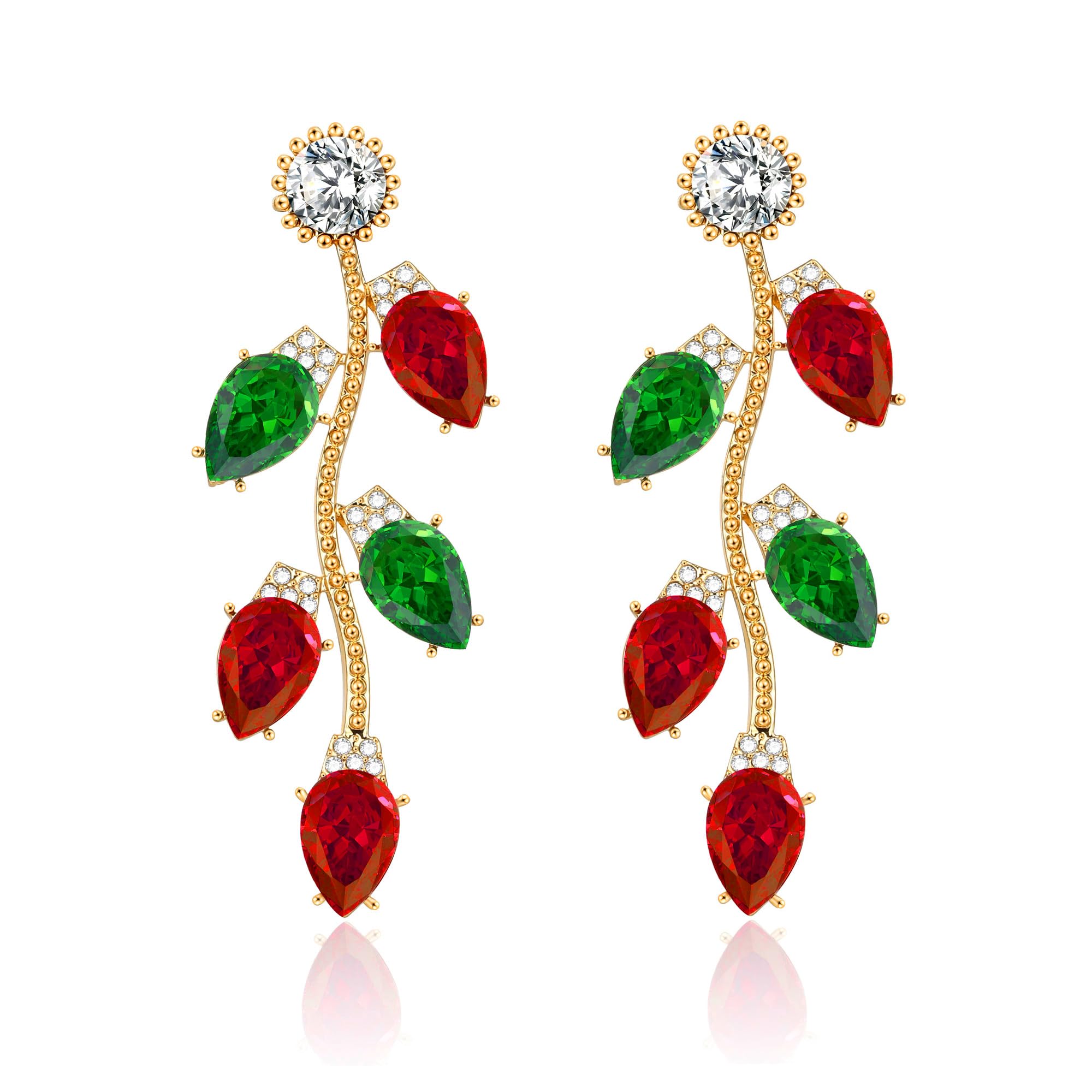 WOWORAMA Christmas Light Earrings for Women Red Green Crystal Bulb Earrings Statement Christmas Holiday Earrings Jewelry - Red Green Lights Xmas Earrings