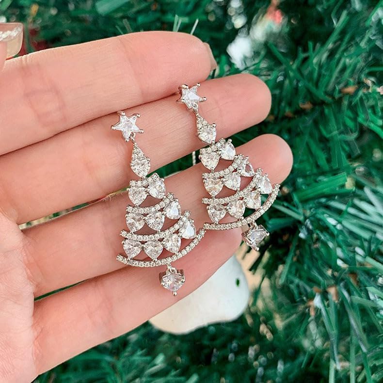 Shiny Christmas Tree Earrings,Colorful Diamond Crystal Zircon Christmas Tree Tassel Earrings,2024 New Sparkling Full Rhinestone Christmas Tree Dangle Earrings,Christmas Gift for Women Girls (A)