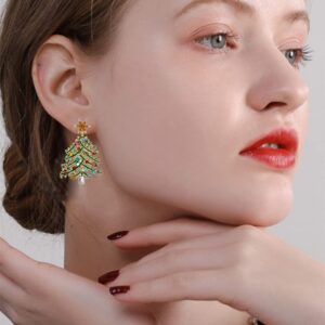 Christmas Tree Earrings for Women Lights Linear Sparkling Rhinestone Colored Christmas Tree Earrings Holiday Christmas Jewelry Gift