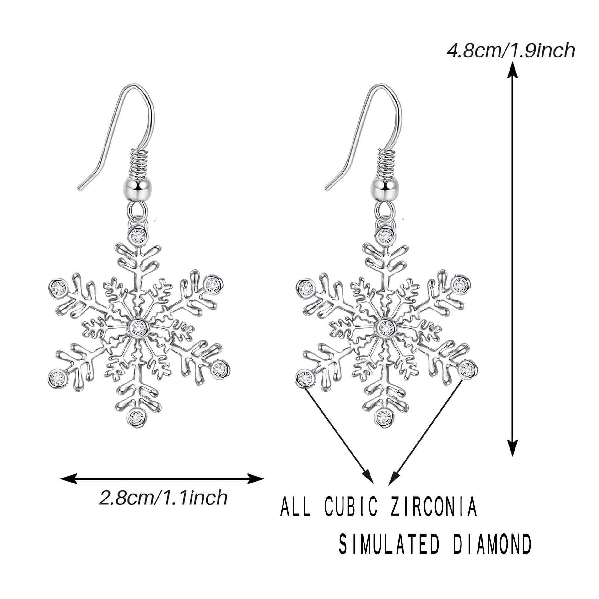 SELOVO Clear Cubic Zirconia Fishhoop Snowflake Earring Hook Dangle Drop Earrings for Woman for Christmas