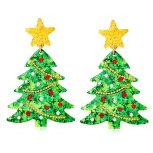 muyan green christmas tree earrings for women glitter gold star green christmas tree dangle earrings holiday jewelry