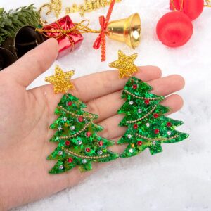 MUYAN Green Christmas Tree Earrings for Women Glitter Gold Star Green Christmas Tree Dangle Earrings Holiday Jewelry