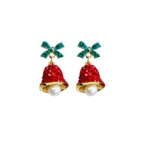 red crystal bell christmas hat earrings santa claus christmas tree dangle earrings asymmetric elk santa hat butterfly bell christmas earrings rhinestone christmas stud earrings for women teen girls,