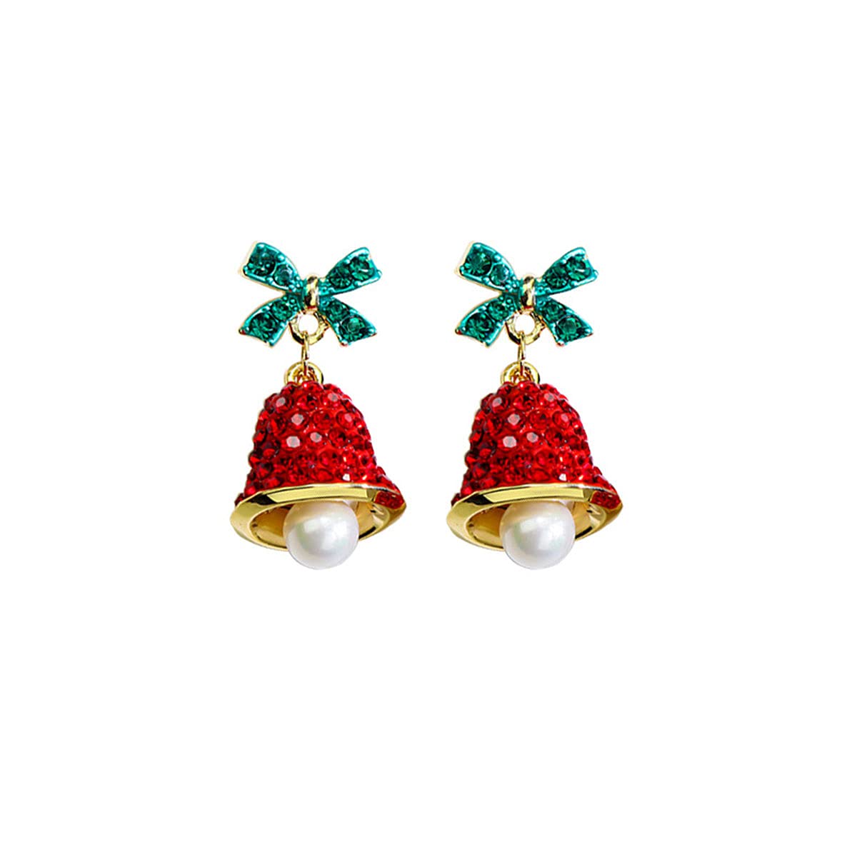 Red Crystal Bell Christmas Hat Earrings Santa Claus Christmas Tree Dangle Earrings Asymmetric Elk Santa Hat Butterfly Bell Christmas Earrings Rhinestone Christmas Stud Earrings for Women Teen Girls,