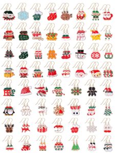 siifert 60 pairs christmas earrings sets cute snowman santa claus christmas tree drop earrings set for women girls holiday party decorations