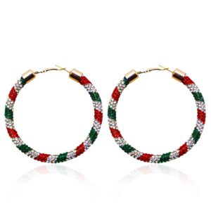 christmas hoop earrings for women zircon holiday xmas ornament loop earrings charm christmas jewelry gift (a)