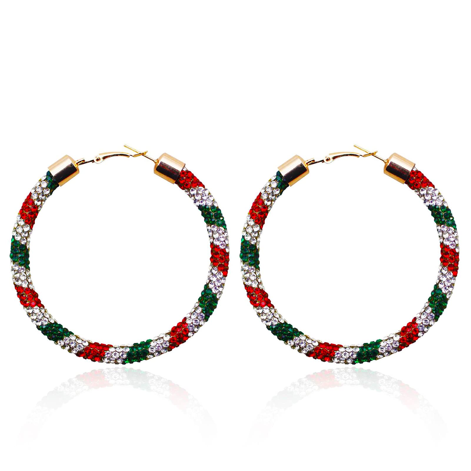 Christmas Hoop Earrings for Women Zircon Holiday Xmas Ornament Loop Earrings Charm Christmas Jewelry Gift (A)