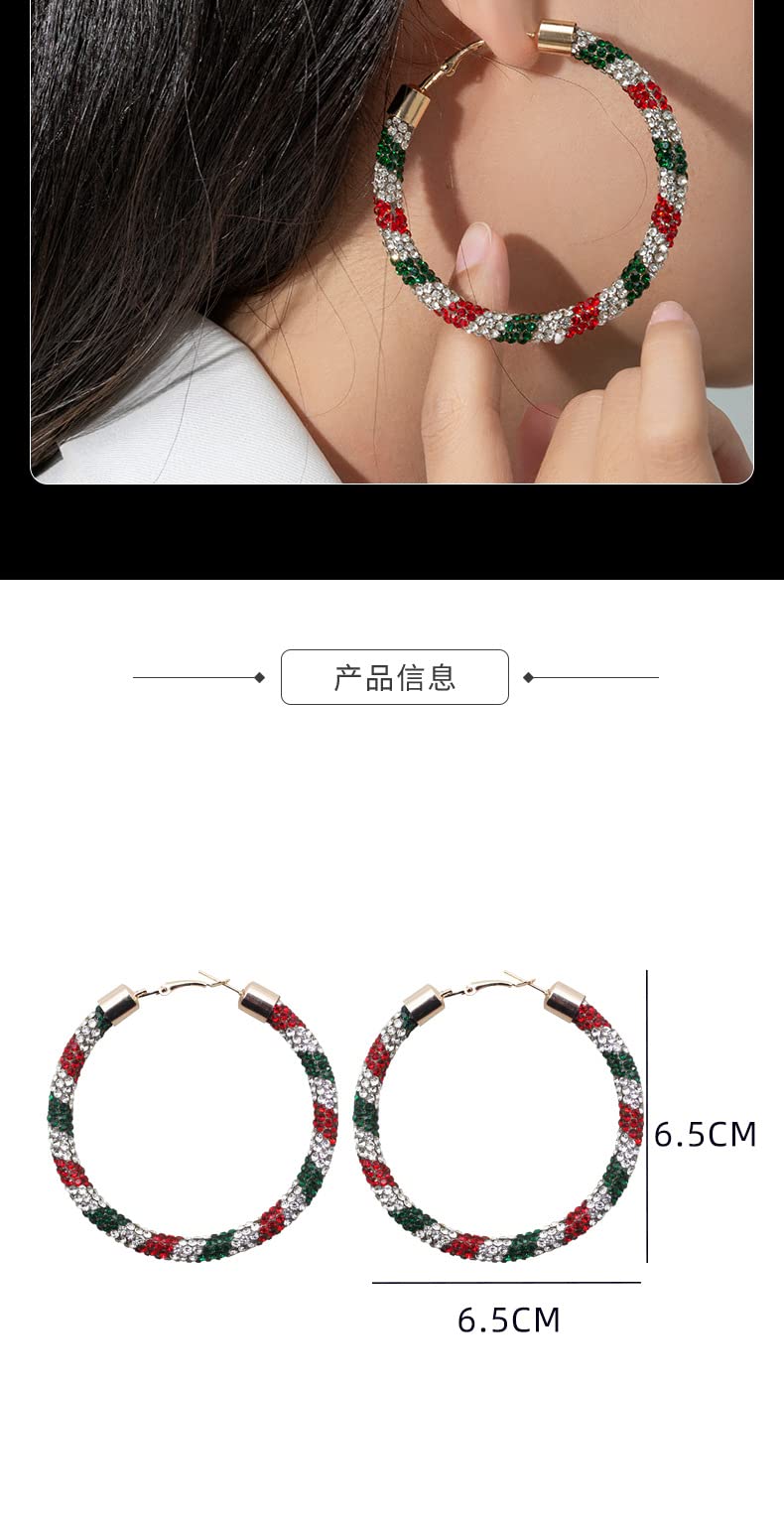 Christmas Hoop Earrings for Women Zircon Holiday Xmas Ornament Loop Earrings Charm Christmas Jewelry Gift (A)