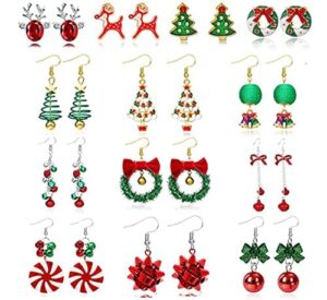 13 pairs christmas earrings for teen girls christmas gifts holiday earrings for women bow tree snowflake earrings