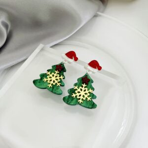 Christmas Cute Acrylic Dangle Earrings Acetate Snowman Christmas Tree Dangle Earrings Creative Heart Shape Snow Stud Earrings for Women Christmas Party Cosplay Costume Jewelry-Style H