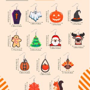 Tigeen 24 Pairs Festival Wood Cute Painted Holiday Wooden Teardrop Dangle for Gift(Pumpkin, Snowman)