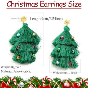 Christmas Earrings for Women Lightweight Christmas Tree Tassel Beaded Earrings Bohemian Dangle Drop Green Earrings, Handmade Bead Xmas Tree Earring for Women Gift