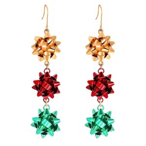 christmas bow earrings for women, christmas earrings for women, cute red green bow christmas drop dangle earrings, xmas earrings holiday earrings, christmas jewelry gifts for women bff