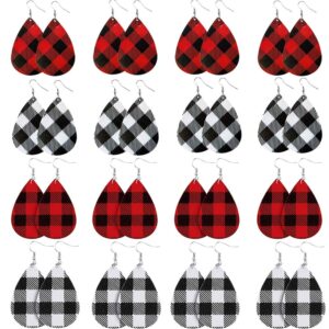 christmas zinc earrings for women girls plaid leather earrings teardrop lightweight petal leather earrings christmas decoration 16pairs