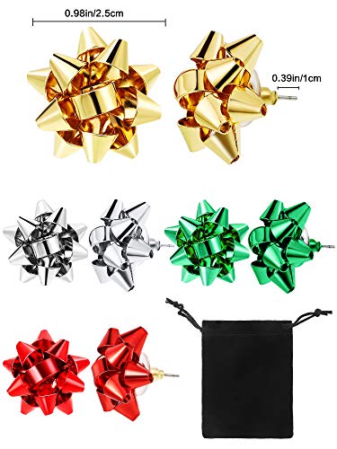 Christmas Bow Earrings Xmas Present Bow Earrings Christmas Stud Earrings for Women Favors (8 Pairs)