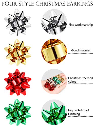 Christmas Bow Earrings Xmas Present Bow Earrings Christmas Stud Earrings for Women Favors (8 Pairs)