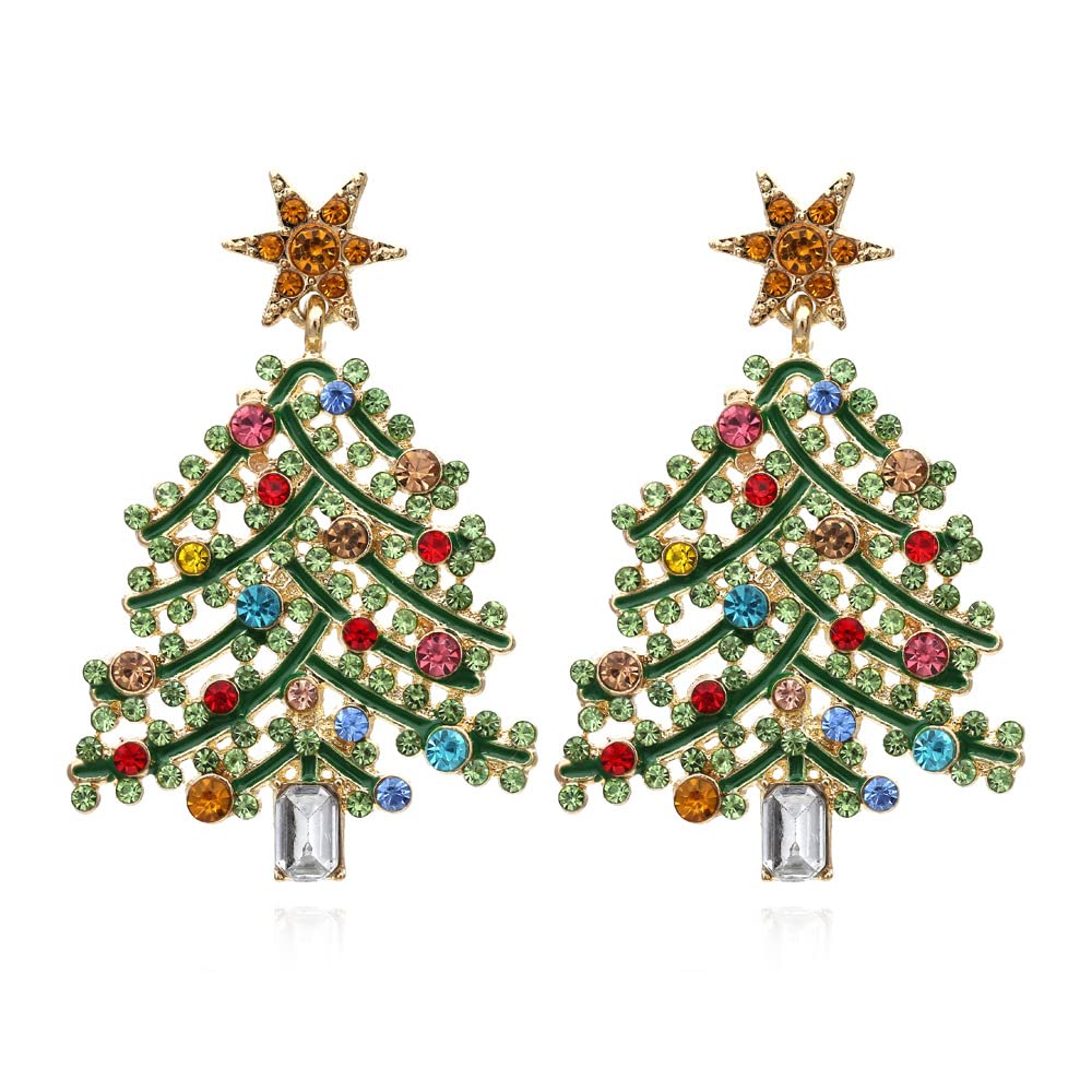 Rhinestone Christmas Tree Drop Dangle Earrings for Women Sparkling Stars Colorful Crystal Beaded Pearl Inlaid Santa Tree Stud Earrings Xmas Festival Party Holiday Jewelry Gift -Style 2