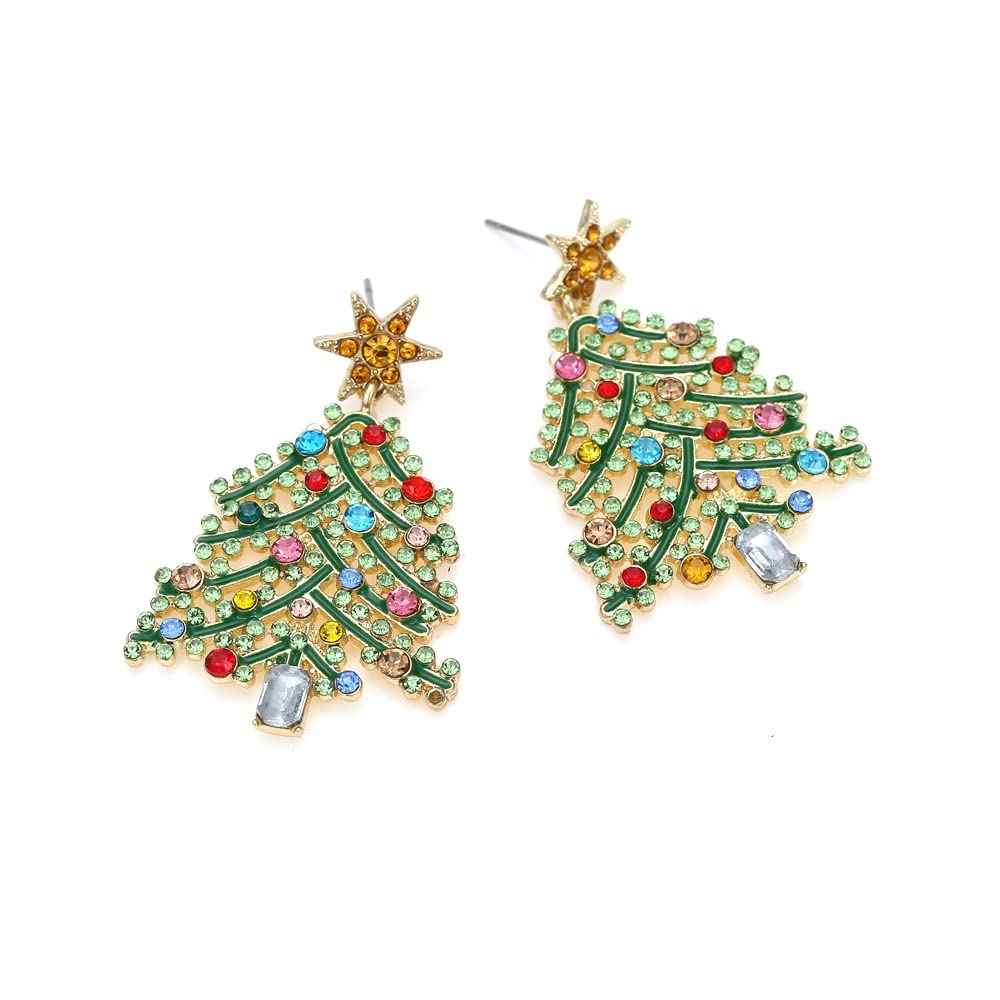 Rhinestone Christmas Tree Drop Dangle Earrings for Women Sparkling Stars Colorful Crystal Beaded Pearl Inlaid Santa Tree Stud Earrings Xmas Festival Party Holiday Jewelry Gift -Style 2