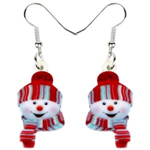 NEWEI Cute Acrylic Cartoon Christmas Snowman Earrings Drop Dangle Decoration Costumes Jewelry For Women Gift New Year (Blush)