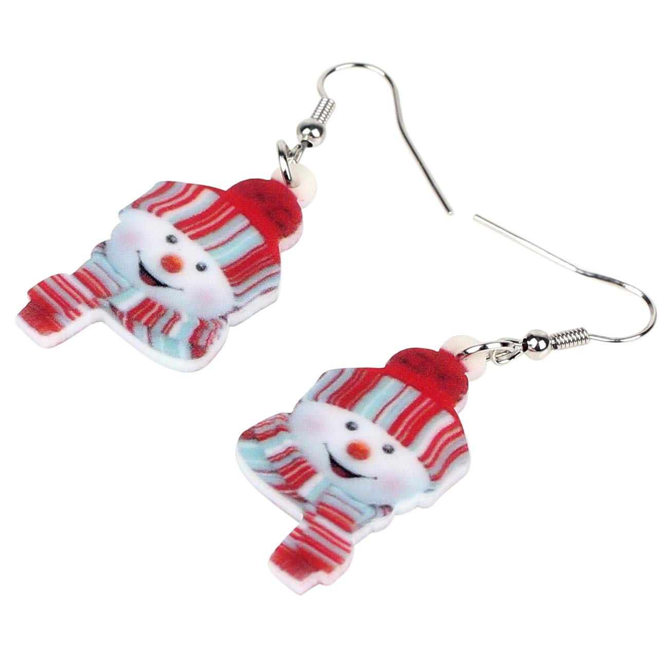 NEWEI Cute Acrylic Cartoon Christmas Snowman Earrings Drop Dangle Decoration Costumes Jewelry For Women Gift New Year (Blush)