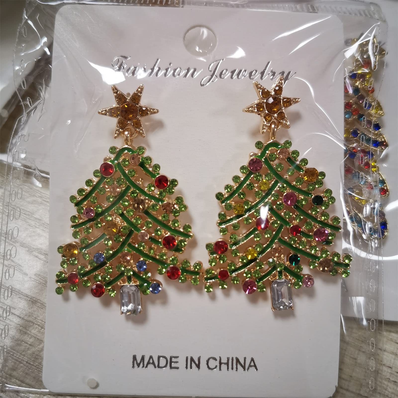 Sparkling Stars Christmas Tree Rhinestone Beads Inlaid Dangle Earrings Charming Colorful Crystal Beaded Xmas Tree Star Drop Earrings for Women Girls Xmas Birthday Party Exquisite Jewelry Gift (A)